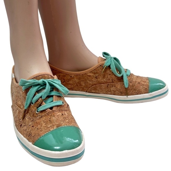 KEDS Kate Spade Cork Corkie Sneakers Shoes Lace Up Teal Green Rubber Soles - Picture 10 of 14